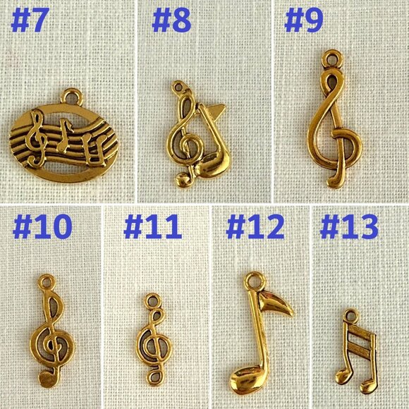 Gold Tone Set of 7 Music Charms Treble Clefs and Music Notes - Picture 1 of 9